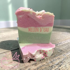 Savon Melon d'eau, watermelon, handmade soap, fait main, savon frais, estival, argile, soie afbeelding 9