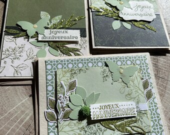 Cartes de souhait, artisanale, fait main, handmade card, merci, thank you, lot de 3 cartes