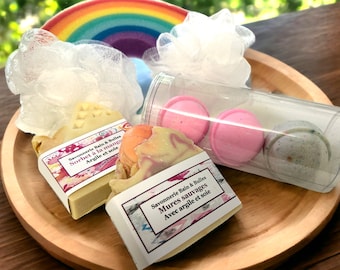 Ensemble cadeau de fête, toute occasion, article de bain, savon doux, fruité,