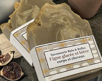 Savon Figue glacée avec bière, argile et soie, boisé, figue, bois de santal, jabón de cerveza, savon à la bière, corps, cheveux, champú en barra