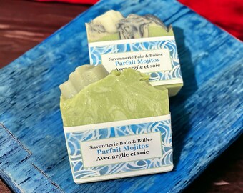 Savon Parfait Mojitos, lime et menthe, estival, argile, soie,  handmade soap, silk soap