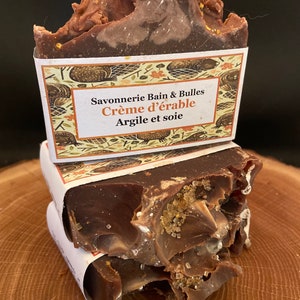 Savon avec argile et soie, Crème d'érable, sucré d'érable, Érable, savon fait main, érable, dessert, savon artisanal, québec