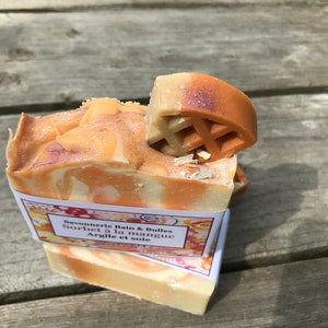 Savon avec argile et soie, sorbet mangue, pêche juteuse, juicy peach, mango, sorbet, estival, fruité, bonheur, soap, savon, love image 3