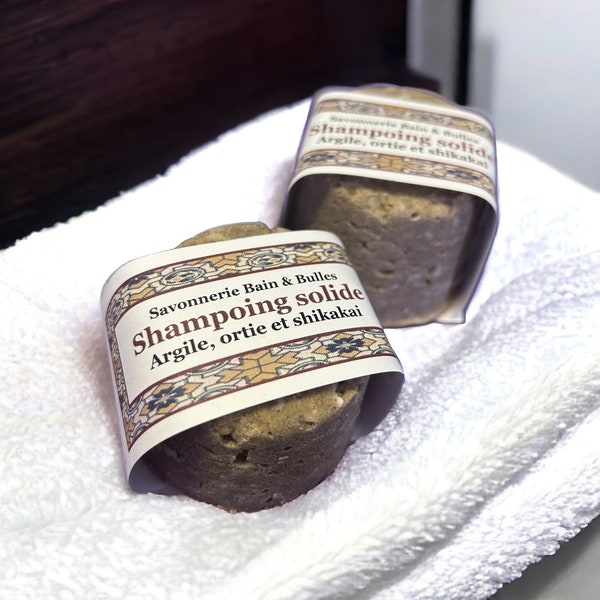 Shampoing solide en barre, poudre de Shikakai,  rhassoul, argile,  ortie, fait main, naturel, shampoo solid bar