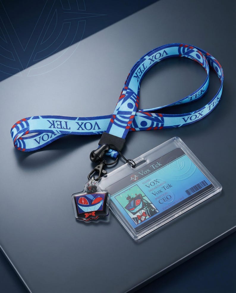 Alastor Vox Lanyard ID Card Sleeve, Hazbin Hotel Cosplay Decor, Alastor Vox Gift image 1