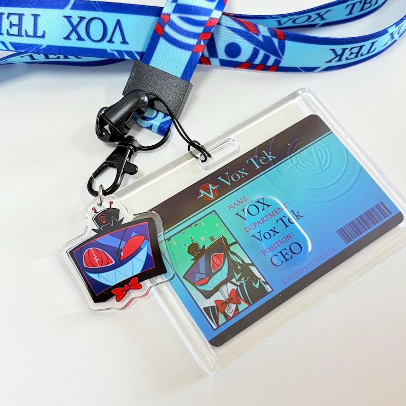 Alastor Vox Lanyard ID Card Sleeve, Hazbin Hotel Cosplay Decor, Alastor Vox Gift image 3