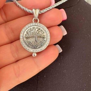 Aromatherapy Tree of Life Necklace, Personalized Diffuser Pendant with Healing Stones, Custom Gift for Her, Silver Diffuser Necklace