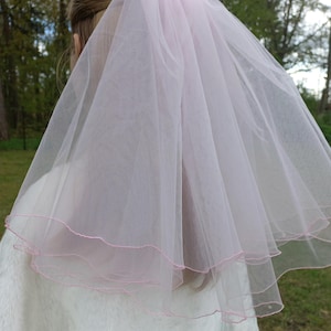 Pale pink Bridal shower veil, pencil edge, 2-tier