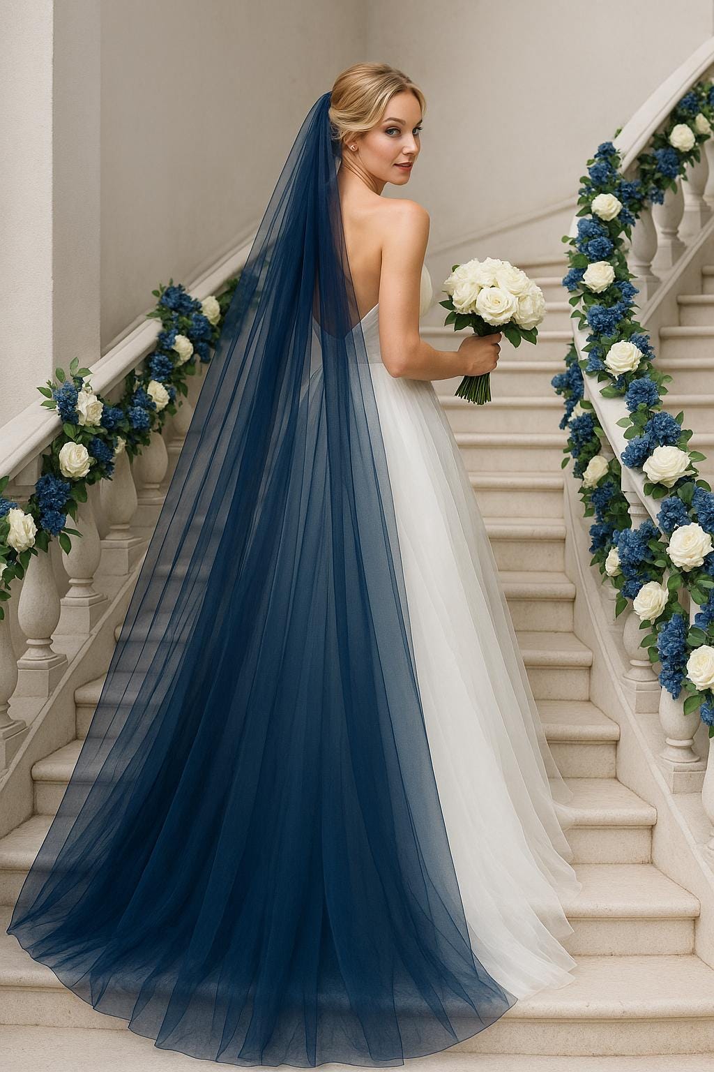 blue wedding dress with veil Blue Wildflower