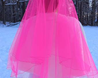 Hot Pink Wedding Veil, Pencil Edge, 2-tier