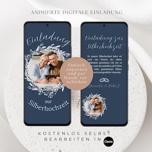 invito digitale nozze d'argento | eCard Whatsapp | Biglietto d'invito animato | matrimonio d'argento | Modello personalizzabile in tedesco