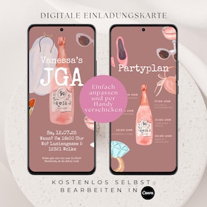 carte d'invitation numérique enterrement de vie de jeune fille JGA | Groupe Whatsapp eCard | Invitation filles chic bachelorette | modèle personnalisable