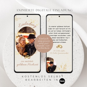 digitale Einladung Goldhochzeit | eCard Whatsapp | Einladungskarte animiert | Goldene Hochzeit Heirat | personalisierbare Vorlage Deutsch