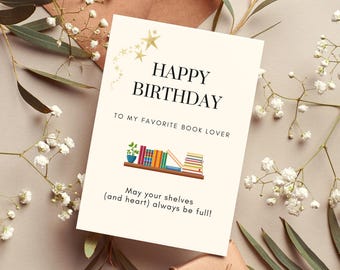 Book Lover Birthday, Happy Birthday Card for Bookworm, Birthday Gift Ideas for Reader, Reading Friend Birthday, Book Shelf Themed Card