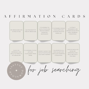 Cartes d'affirmation numériques Recherche d'un nouvel emploi imprimables Motivation professionnelle Changement d'état d'esprit positif Guide de confiance en soi Réussite d'un entretien d'embauche Professionnel