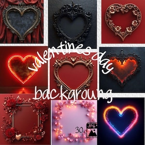 Valentine&#39;s Day Heart Frame Backgrounds: Transparent JPGs (Digital Download)
