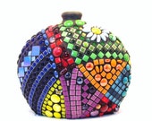 VASE, Extra Large XL Mosaic Vase rainbow colors green orange purple blue mosaic vase JillsJoy TAGTblue green purple orange red yellow daisy