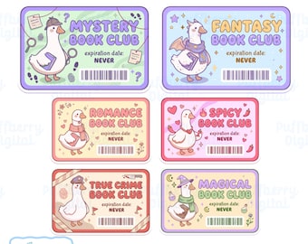 Silly Goose Book Club Library Card PNG Bundle, Cute Bookish Clipart Set, Bookish Girlie, Book Lover Goose, Digital Download