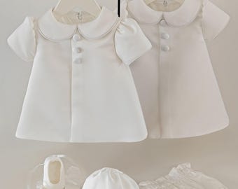 Vestido de batizado em Mikado: Vestido de batizado de manga curta para bebê, vestido para menina, vestido para recém-nascida, vestido para daminha de honra.