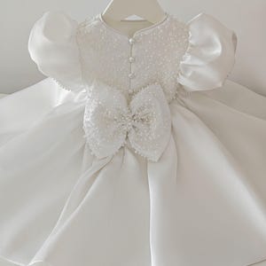 Pearl Lace Mikado Short Christening Dress Baptism Dress Flower Girl Dress Communion Dress Christening Outfit Baby Girl Dress
