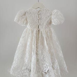 Pearl Beaded Lace Short Christening Dress Baby Girl Baptism Dress Flower Girl Dress Chantilly Lace/Bonnet/Booties image 7