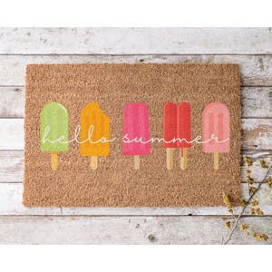 Popsicle Hello Summer Doormat, Summer Outdoor Porch Mat, Hello Summer Decor, Popsicle Summer Decor, Fun Summer Porch Doormat, Colorful Mat