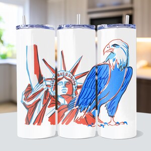 Lady Liberty and Eagle Tumbler with Straw, 20oz, 4th of July Tumbler, Fourth of July Cup, USA Tumbler Gift, American Pride Tumbler Gift