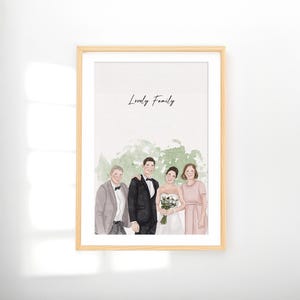 Dipinto ad acquerello personalizzato da foto, ritratto di famiglia, aggiunta di una persona cara defunta, regalo di nozze personalizzato, perdita del padre, unione di foto