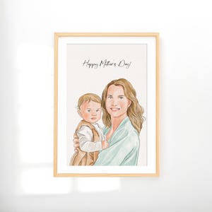 Ritratto personalizzato, regalo per la festa della mamma, ritratto di famiglia personalizzato, disegno da foto, regalo per genitori, regalo per la mamma dalle figlie