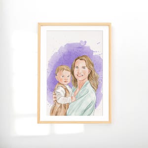 Ritratto di famiglia personalizzato, regalo personalizzato per la festa della mamma, dipinto ad acquerello da foto, regalo personalizzato per la mamma, regalo per la nonna, regalo per donna