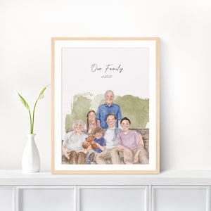 Ritratto di famiglia personalizzato, regalo commemorativo personalizzato, aggiungi la persona cara alla foto, dipinto ad acquerello da foto, unisci foto, regalo per la mamma