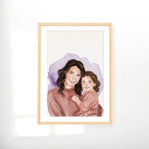 Ritratto personalizzato ad acquerello, regalo per la festa della mamma, disegno di famiglia da foto, regalo per la mamma, regalo di arredamento personalizzato, regalo per i genitori