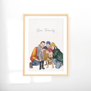 Dipinto di famiglia personalizzato, regalo di famiglia personalizzato, ritratto ad acquerello, dipinto da foto, regalo per i nonni, arte murale minimalista