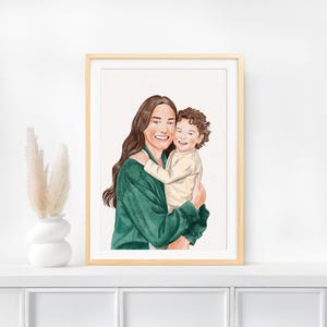Ritratto personalizzato, regalo per la festa della mamma, dipinto di famiglia da foto, regalo per lei, regalo personalizzato per la mamma, arte murale personalizzata, regalo per donna