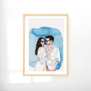 Ritratto di coppia personalizzato, regalo per il primo anniversario, regalo per fidanzato, regalo dell'ultimo minuto, dipinto ad acquerello, regalo per marito, arte murale personalizzata