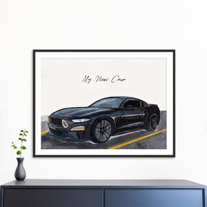 カスタムカーポートレートペインティング、新車ギフト、車のオーナーギフト、パーソナライズされた自動車ウォールアート、車のポスター、お父さんへのギフト、男性へのギフト