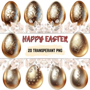 20 Easter PNG files, Digital Download, Eggs Clipart, Gold Eggs