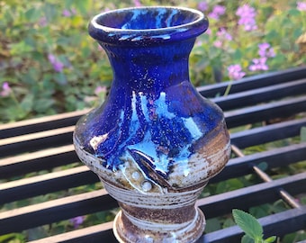 Wood Fired Pottery Bud Vase - Swirled and Dented Wood Fired Bud Vase with Emily Purple Glaze - Small Vase with Purple Glaze - Ready to Ship