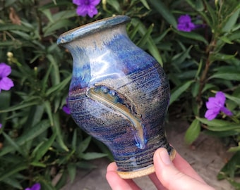 Blue Slipped and Dented Rutile Bud Vase 5.5 inches