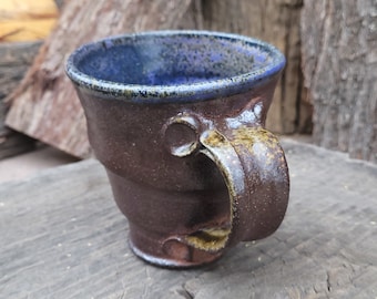 Rods Bod Wood Fired Mug with Emily Purple Liner - Wood Fired Handmade Mug - Rustic Pottery Mug - Artisan Mug - 12 ounce Mug - Ready to Ship