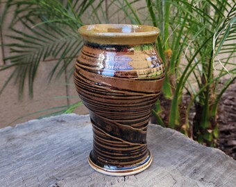 Ceramic Vase - Tenmoku and Goldspot Textured BMix Swirl Vase