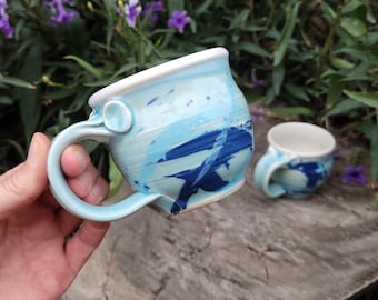 Robins Egg Blue Green Splattered Textured Pottery Mug 8 oz