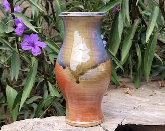 Wood Fired Orange Flashing Slip Vase