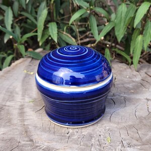 Handmade Blue Pottery Jar: Textured Ceramic Keepsake Container