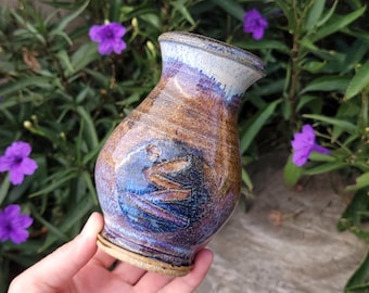 Blue Slipped Rutile ZigZag Bud Vase 5.5 Inches