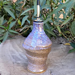 Handmade Rutile Glazed Pottery Bottle: Lavender Blue Swirl Oil Cruet