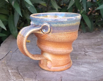 Wood Fired Wide Mouth Mug with Woo Blue and Goldspot Glaze: Pottery Coffee Cup