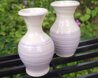 Handmade Bud Vase - Lavender Slip Textured Bud Vases with Milky Gloss Glaze - Bud Vase Pair - Ready to Ship