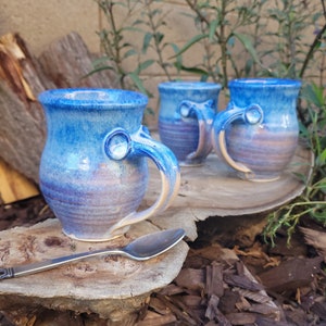Rutile Textured Mug with Emily Purple Liner - Handmade Pottery Mugs - Blue and Purple Ceramic Mugs - Purple and Blue Artisan Mug Set