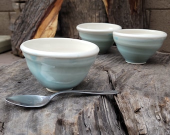 Robins Egg Blue Salsa Bowls - Handmade Pottery Bowls - Light Blue Green Fruit Bowls - Pale Green Bowl Set